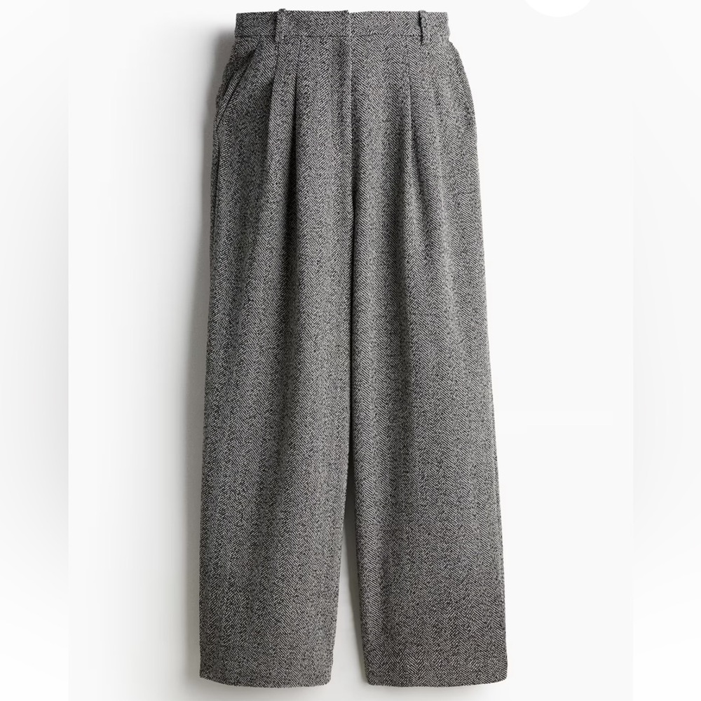 Brand New H&M Wool Blend Women’s Wide Leg Grey & Black Pants- Size 2